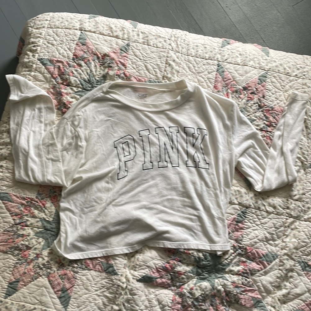 White Pink cropped long sleeve
